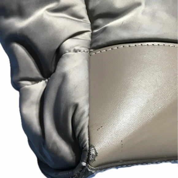 Tory Burch Nylon Ella Puffer Tote Handbag Taupe Gray - Picture 5 of 16